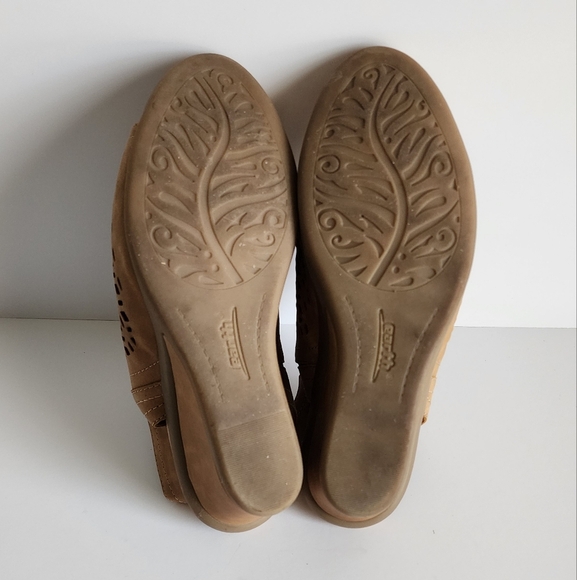 Earth Cascade Women's 9D Wide Camel Vintge Leather Wedge Sandals - Picture 11 of 11